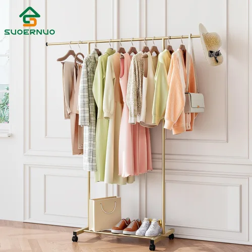 Miniatura 4 de SUOERNUO Perchero con ruedas para colgar ropa, perchero de metal portátil para dormitorio, lavandería, sala de estar