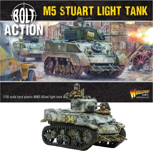 Warlord Games US Army M5 Stuart - Tanque modelo a escala de plástico de 1:56 / 1.102 in para miniaturas de Bolt Action altamente detalladas de la