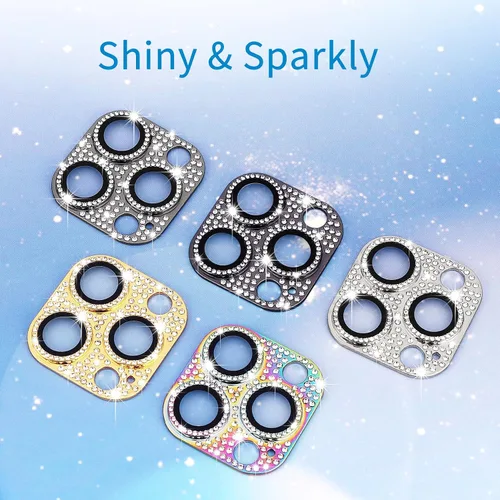 Miniatura 92 de Protector de lente de cámara diseñado para iPhone 12 Pro Max, con diamantes de imitación 3D con diamantes de imitación 9H, vidrio templado, Rosado