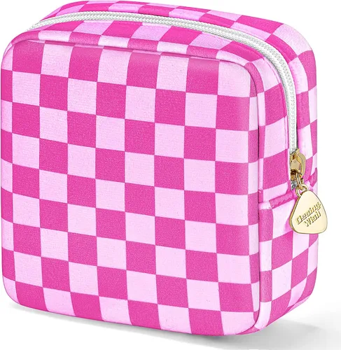 Miniatura 16 de Bolsa de maquillaje pequeña de 5.1 x 5.1 pulgadas para monedero, material flocado, mini bolsa de maquillaje de viaje con dos bolsillos internos