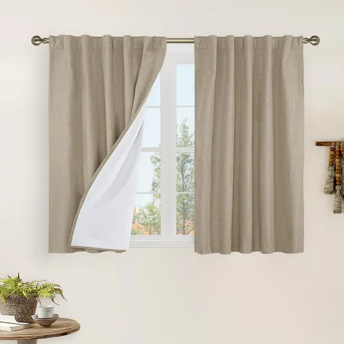 Miniatura 64 de LAMIT Cortinas de lino natural 100 % opacas para ventana, para dormitorio, 45 pulgadas, cortinas térmicas con textura de lino estilo granja