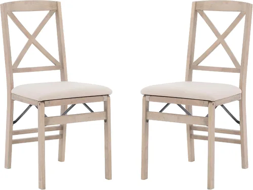 Keira Silla plegable de madera gris lavado con asiento tapizado beige y respaldo clásico de madera X por Linon
