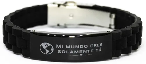 Mi Mundo eres tu, Regalo para Novia, Novia Hombre o Mujer, pulseras para Hombres o Mujeres - pulsera Negra con cierre glidelock