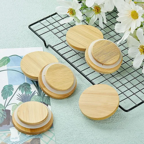 Miniatura 4 de Sawysine Paquete de 12 tapas para tarros de yogur Oui compatibles con tarros de yogur Oui de 5 onzas, tapas redondas de madera de bambú