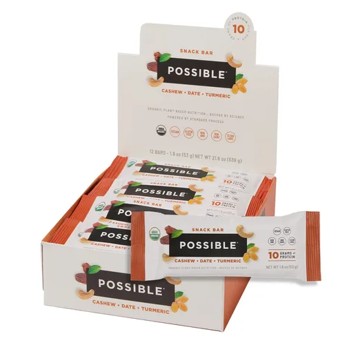 POSSIBLE Snack Bar - Snack de comida integral para apoyar un estilo de vida saludable y activo, 0.35 onzas de proteína orgánica a base de plantas,
