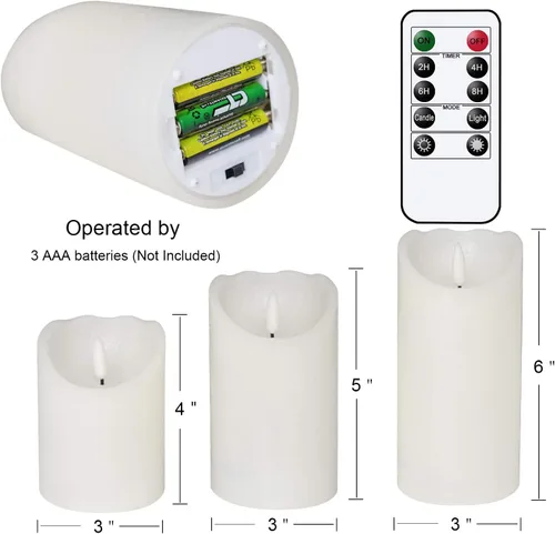 Miniatura 2 de Eldnacele Velas parpadeantes sin llama con temporizador remoto, mecha 3D de cera real, funciona con pilas, velas blancas con control remoto, juego