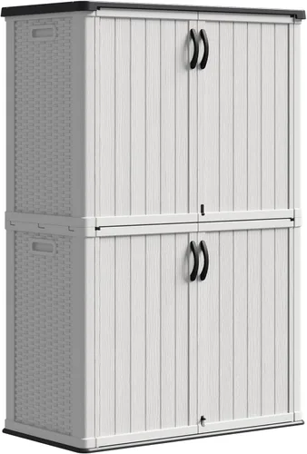 Miniatura 14 de Patiowell Armario de almacenamiento de plástico para exteriores de 26 pies cúbicos, cobertizo de almacenamiento horizontal impermeable