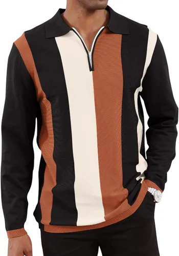 Miniatura 16 de Camisas polo de moda para hombre, camisas de punto vintage a rayas, camisas de golf casuales ajustadas