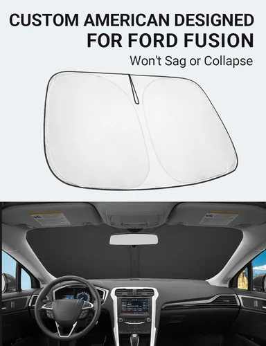 Miniatura 2 de Proadsy Parasol para parabrisas para Ford Fusion Sedan 2013-2021, Protector solar plegable con escudo térmico y visera, ajuste preciso, bloquea