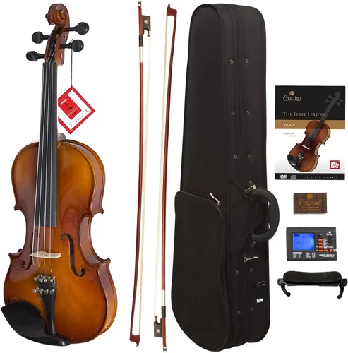 Miniatura 10 de Cecilio 1/2 Violín de madera maciza con estuche rígido, arco, colofonia, afinador, soporte para los hombros y libro de lecciones – Ideal