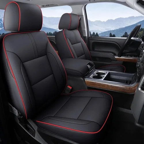 Miniatura 18 de Coverado Fundas de asiento para Chevy Silverado, fundas de asiento de piel sintética para Chevy Silverado GMC Sierra 2007-2025 1500, 2015-2025 Rojo