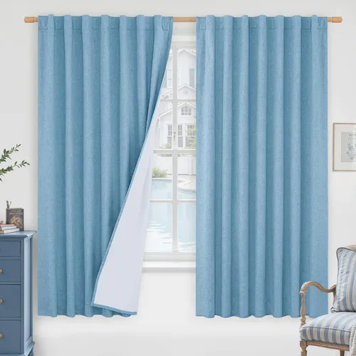 Miniatura 174 de LAMIT Cortinas de lino natural 100 % opacas para ventana, para dormitorio, 45 pulgadas, cortinas térmicas con textura de lino estilo granja