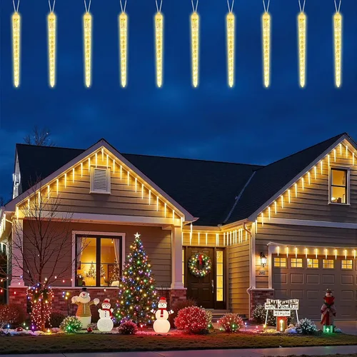 Brightown luces de carámbanos para Navidad al aire libre, 19.8 pies con 20 tubos grandes, 480 LED, efecto de caída de lluvia de meteoritos, luces