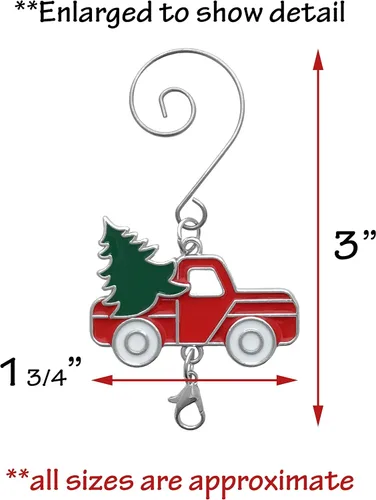 Miniatura 3 de Ganchos para colgar adornos de Navidad para camión, garras de langosta adjuntas, juego de 10 ganchos, camión rojo con árbol verde y ruedas blancas