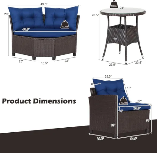 Miniatura 4 de Tangkula Juego de sofá modular de 4 piezas, media luna para todo tipo de clima, juego de muebles de patio esquineros resistentes con mesa auxiliar