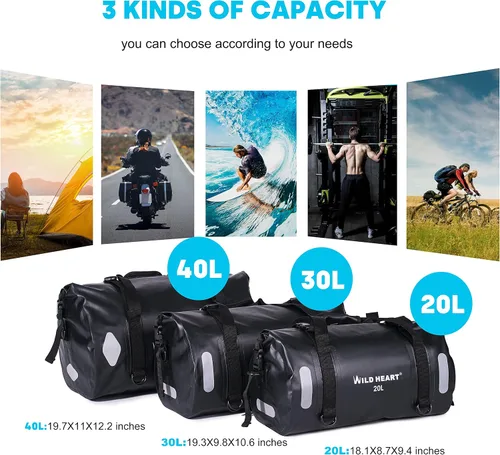 Miniatura 6 de WILD HEART Bolsa de lona impermeable 20L 30L 40L con costuras soldadas correas de hombro, bolsillo de malla para kayak, camping, barco, bicicleta