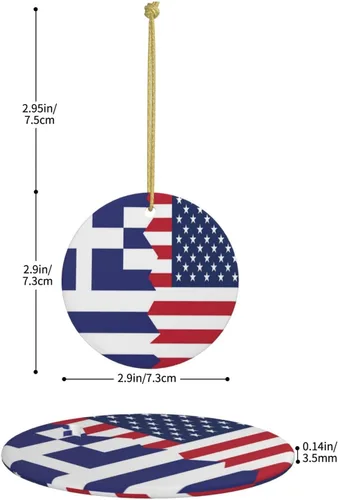 Miniatura 3 de Bandera griega de Estados Unidos, adornos de cerámica para colgar, adorno colgante de Navidad personalizado para decoración del hogar
