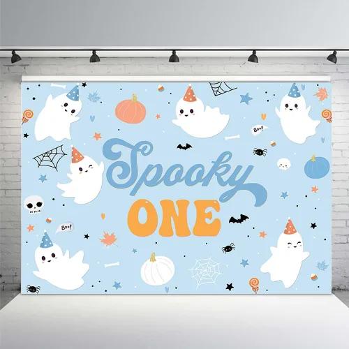 MEHOFOND Telón de fondo de Halloween de 7 x 5 pies para niños, espeluznante One Happy Booday, decoración de fiesta de primer cumpleaños, suministros