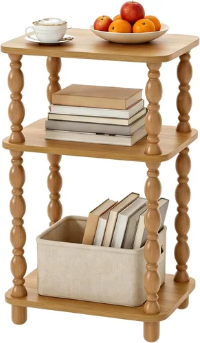 Miniatura 14 de Mesa auxiliar estrecha, mesa auxiliar pequeña con estante de 3 niveles, mesa auxiliar retro para sala de estar, mesa auxiliar vintage de granja
