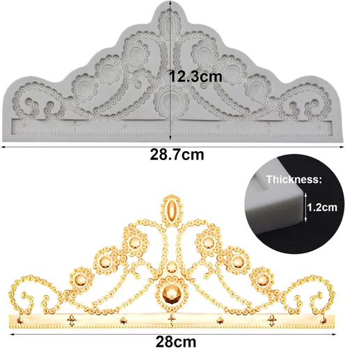 Miniatura 3 de Molde de silicona para fondant de corona grande, moldes de silicona para fondant, moldes de silicona barrocos de caramelo para chocolate, bandeja