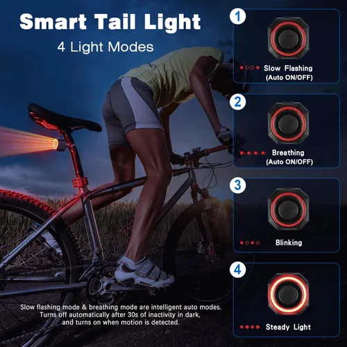Miniatura 4 de WSDCAM Luz trasera inteligente para bicicleta, luz de freno de bicicleta, luz de freno automático, antirrobo, alarma de bicicleta con control