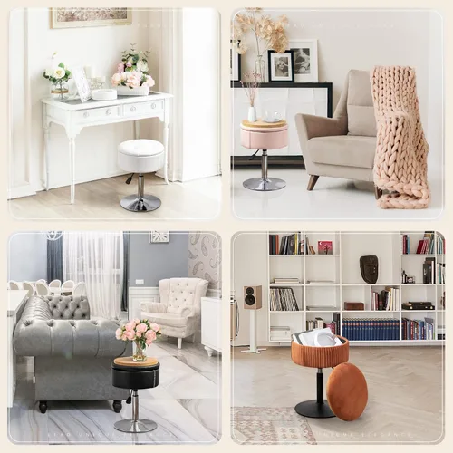 Miniatura 3 de LUE BONA Taburete giratorio de 360° para sala de maquillaje, taburete ajustable en altura para tocador con almacenamiento, pequeño cuero sintético