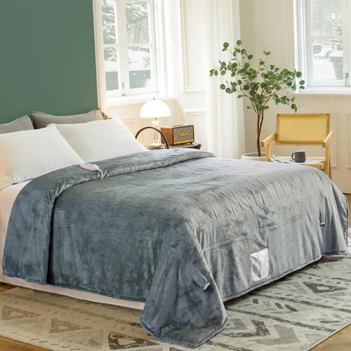 Miniatura 19 de JET'S HOME Manta térmica de 50 x 60 pulgadas, manta eléctrica de franela con certificación ETL, lavable a máquina, con 9 niveles de calefacción, 10