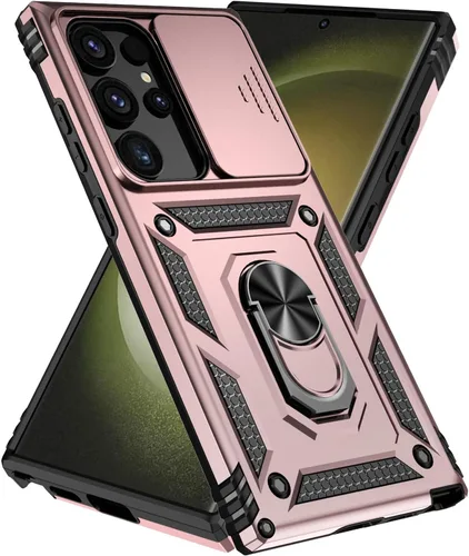 Miniatura 18 de SunStory Funda para teléfono Galaxy A14 5G [grado militar] con protector de pantalla HD, cubierta de cámara deslizante, soporte y material negro