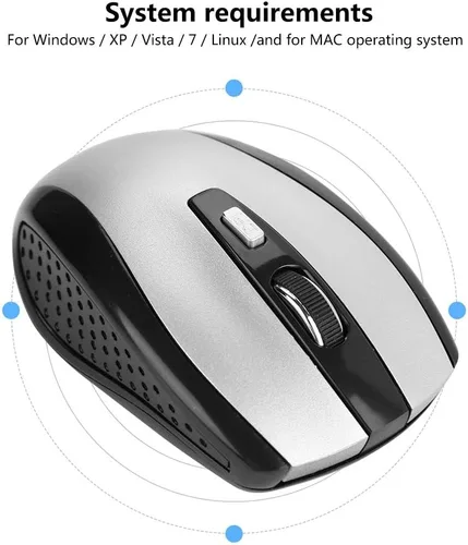 Miniatura 4 de YWBL-WH Ratón inalámbrico inalámbrico, 2.4GHz, 6 botones, 800-1600 DPI ajustable, plateado, con receptor USB, para PC y portátil