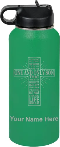 Miniatura 28 de LaserGram Botella de agua personalizada, versículo bíblico John 3-16, acero inoxidable de doble pared aislada al vacío con popote superior, regalo