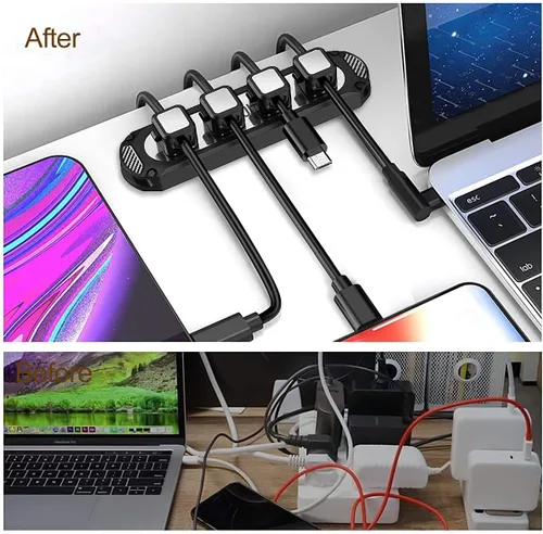Miniatura 5 de Dracool Soporte magnético para cables, 6 ranuras, organizador de cables, organizador de cables, organizador de cables debajo del escritorio