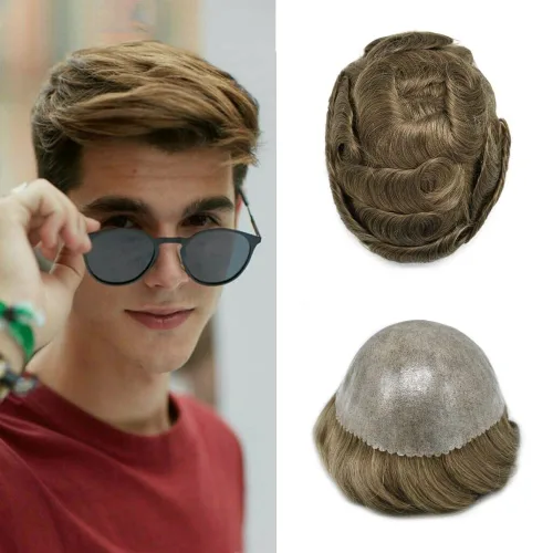 Miniatura 39 de Sistema de cabello humano tipo tupé para hombre, tupé gris, piezas de cabello completo de poliéster para hombres, tupé de inyección de poliuretano