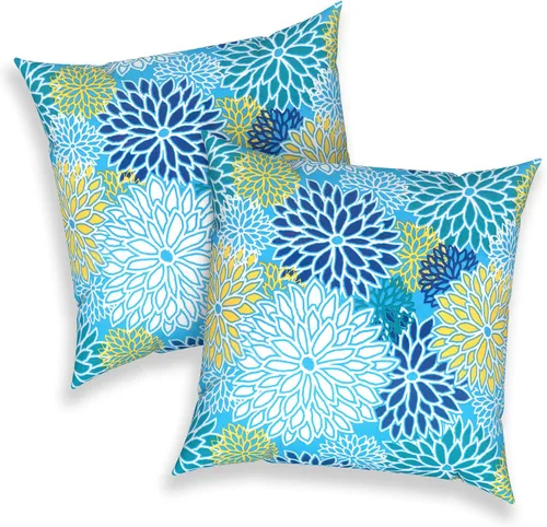 Miniatura 414 de Juego de 2 almohadas para exteriores de 16 x 16 pulgadas, repelentes al agua con interiores, para muebles de patio, hogar, jardín, geometría bohemia