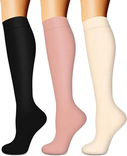BLUEENJOY Calcetines de compresión para mujeres y hombres (3 pares) El mejor apoyo para enfermeras, correr, senderismo, recuperación y calcetines