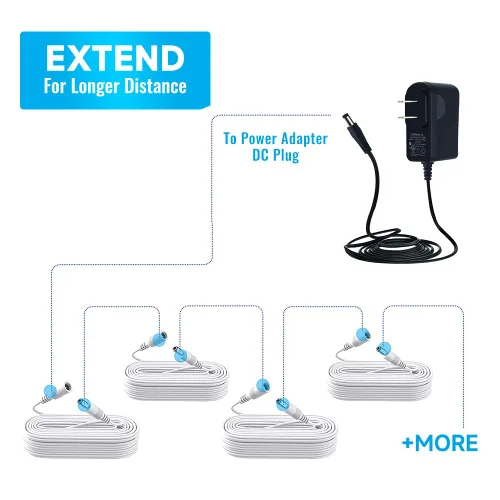 Miniatura 8 de Paquete de 2 cables de extensión de alimentación de 33 pies, 2 cables de extensión de alimentación DC 12V 0.083 in x 0.217 in, compatibles