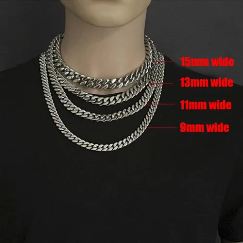 Miniatura 7 de Collar para hombre, cadena cubana, cadenas de acero inoxidable para hombres y mujeres, joyería gruesa Miami Hip Hop Big Gargantilla de 911130.591in