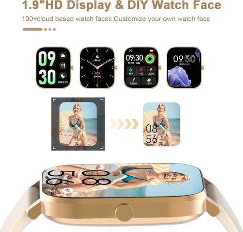 Miniatura 6 de Reloj inteligente para hombres y mujeres compatible con iPhone, Samsung, teléfonos Android, pantalla táctil completa de 1.69 pulgadas, IP68 Dorado