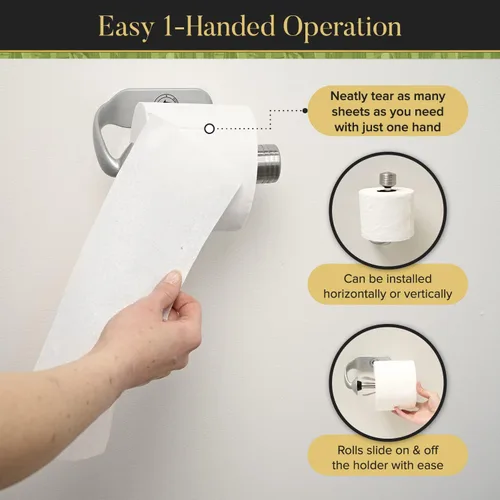 Miniatura 8 de Soporte de papel higiénico para baño, diseño de montaje en pared, soporte de papel higiénico de acero inoxidable con operación simple con una sola