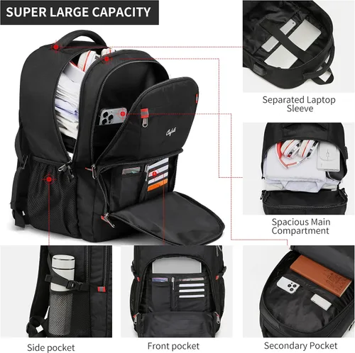 Miniatura 2 de Mochila para portátil de 17.3 pulgadas, mochila grande para computadora con puerto de carga USB, mochila resistente al agua y resistente