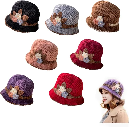 Miniatura 2 de Lady French Thicken - Gorro de lana de punto con flores para mujer, con flores