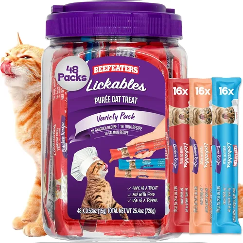 Miniatura 11 de Beefeaters Paquete variado de golosinas puras para gatos de 1.59 onzas (paquete de 12) Golosinas de tubo para apretar para lamer, sin granos, sin