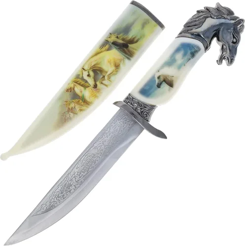 ASR Outdoor Cuchillo de caza de coleccionistas de 13 pulgadas con vaina decorativa y mango con cabeza de animal (muchos estilos)
