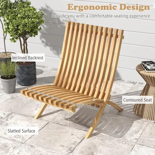 Miniatura 7 de Tangkula Silla plegable de madera de teca, silla de bistró para exteriores sin montaje con asiento y respaldo de rejillas, silla de hoguera