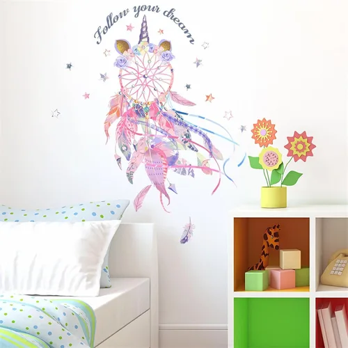 Miniatura 6 de Hermosas calcomanías de pared de plumas coloridas, estrellas y plumas rosas, calcomanías de pared sacinora Plume Art, vinilo extraíble para niños