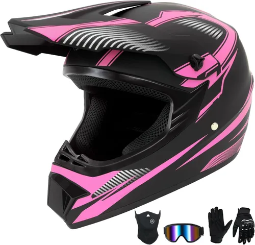 Miniatura 15 de Casco de motocross para niños jóvenes, casco de motocicleta todoterreno con (gafas, guantes, máscara), juego de 4 piezas, casco de cara completa