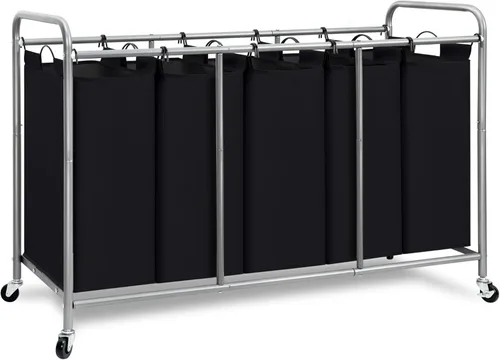 Miniatura 18 de STORAGE MANIAC Clasificador de ropa sucia de 2 secciones, cesta de lavandería de 90 L Gal con ruedas, clasificador separador de cesta de ropa, Negro