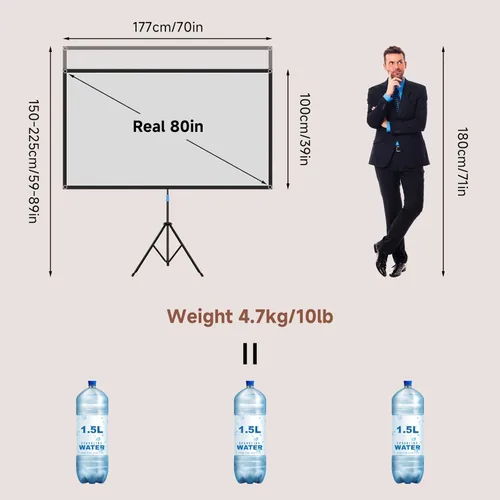 Miniatura 5 de Pantalla de proyector con soporte, pantalla de proyector portátil de 80 pulgadas para exteriores e interiores, pantalla de proyección ALR de 1.5