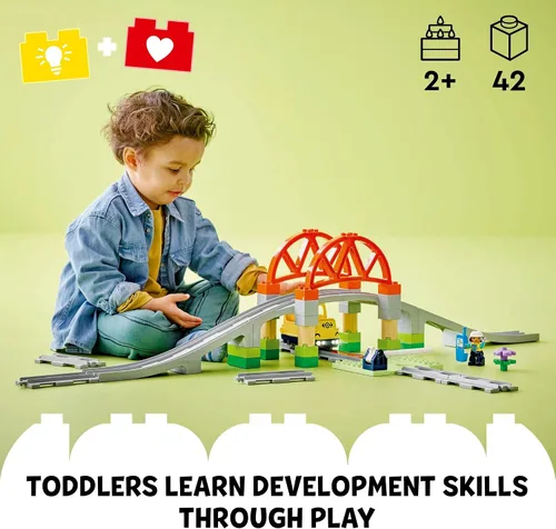 Miniatura 2 de LEGO DUPLO Town - Juego de expansión de puente y pistas de tren, 10 piezas adicionales de vías de tren, juego de tren para preescolar y niños