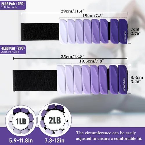 Miniatura 7 de Pesas de muñeca y tobillo para mujeres y hombres, pares de 2 libras/4 libras, brazaletes ajustables de silicona con peso para entrenamientos