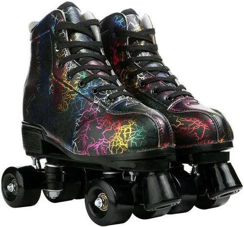 Miniatura 5 de Patines de ruedas para mujeres y hombres, zapatos altos de piel de vacuno, patines clásicos de doble fila, patines de cuatro ruedas para hombres